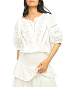 Free People Daisy Chains Eyelet Peasant Crop Top
