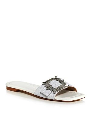 Stuart Weitzman Women's Shine Embellished Buckle Slide Sandals