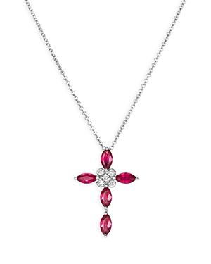 Bloomingdale's Ruby & Champagne Diamond Cross Pendant Necklace In 14k White Gold, 18 - 100% Exclusive