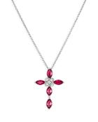 Bloomingdale's Ruby & Champagne Diamond Cross Pendant Necklace In 14k White Gold, 18 - 100% Exclusive