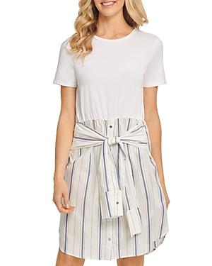 Dkny Mixed Media Striped Shirt Dress