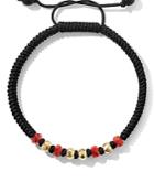 David Yurman 18k Yellow Gold Fortune Onyx & Carnelian Bead Cord Bracelet