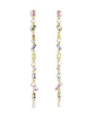 Suzanne Kalan 18k Yellow Gold Fireworks Rainbow Sapphire & Diamond Scattered Linear Drop Earrings