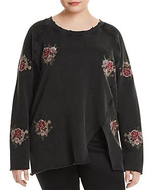 Lucky Brand Plus Embroidered Rose Distressed Sweatshirt