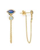 Meira T 14k Yellow Gold Milky Aquamarine, Opal & Diamond Draped Chain Stud Earrings