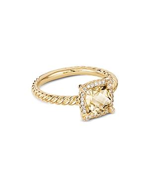 David Yurman Petite Chatelaine Pave Bezel Ring In 18k Yellow Gold With Champagne Citrine
