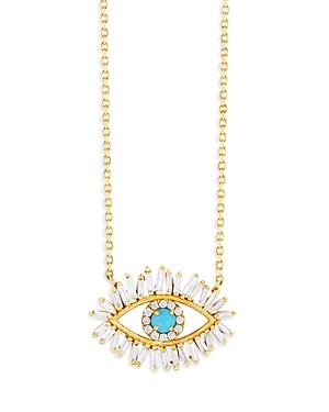 Suzanne Kalan 18k Yellow Gold Fireworks Turquoise & Diamond Baguette Evil Eye Pendant Necklace, 16-18