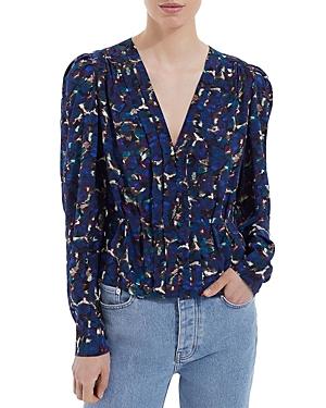 The Kooples Neon Flowers Crepe Pleated Top