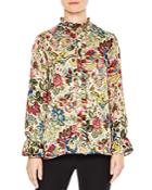 Sandro Lovely Floral-print Ruffled-trim Shirt