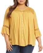 Karen Kane Plus Lace-inset Dobby Crinkle Blouse