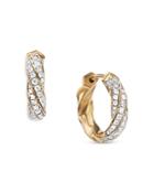 David Yurman Cable Edge Huggie Hoop Earrings In Recycled 18k Yellow Gold With Pave Diamonds