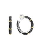 Lagos Black Caviar Ceramic 18k Gold And Sterling Silver 5 Station Hoop Earrings