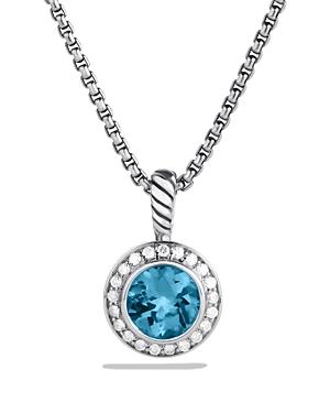 David Yurman Petite Cerise Pendant With Blue Topaz & Diamonds On Chain, 17