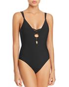 Red Carter Splice & Dice Plunge Front One Piece Swimsuit