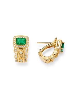 Bloomingdale's Emerald & Diamond Halo Earrings In 14k Yellow Gold - 100% Exclusive