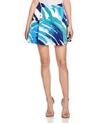 Aqua Abstract Print Pleated Skirt