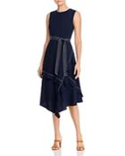 Calvin Klein Ruffled Contrast-stitched Midi Dress