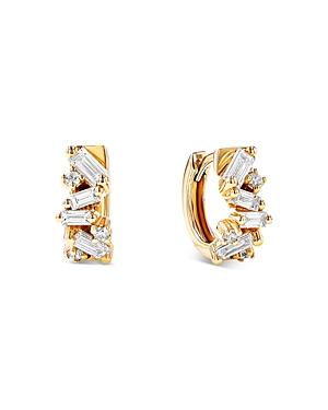 Suzanne Kalan 18k Yellow Gold Diamond Thick Huggie Hoop Earrings