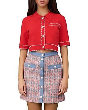 Maje Moss Cropped Short Sleeve Cardigan