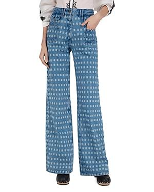 Gerard Darel Anna Block Pattern Flare Leg Jeans In Blue
