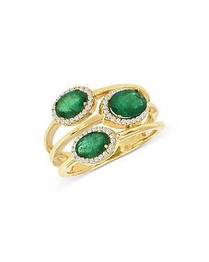 Bloomingdale's Emerald & Diamond Multi-row Ring In 14k Yellow Gold- 100% Exclusive