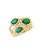 Bloomingdale's Emerald & Diamond Multi-row Ring In 14k Yellow Gold- 100% Exclusive
