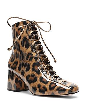 Schutz Women's New Kika Square Toe Leopard Print Patent Leather Booties