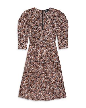 The Kooples Floral Print Puff Sleeve Midi Dress