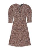 The Kooples Floral Print Puff Sleeve Midi Dress