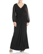 Adrianna Papell Plus Draped Sheer-sleeve Gown