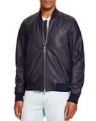 Ps Paul Smith Palm Tree Print Lined Leather Bomber Jacket