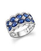 Diamond And Sapphire Double Row Ring In 14k White Gold