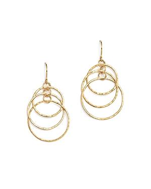 14k Yellow Gold Hammered Triple Ring Drop Earrings