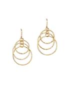 14k Yellow Gold Hammered Triple Ring Drop Earrings