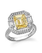 Judith Ripka Baguette Wrap Emerald Cut Ring With Rock Crystal Quartz And Canary Crystal