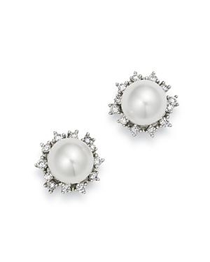 Bloomingdale's Diamond & Cultured Freshwater Pearl Stud Earrings In 14k White Gold - 100% Exclusive
