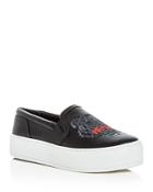Kenzo Women's Tiger Embroidered Leather Slip-on Platform Sneakers