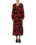 The Kooples Rose Print Silk Maxi Dress