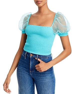 Alice And Olivia Eliana Puff Sleeve Smocked Body Top
