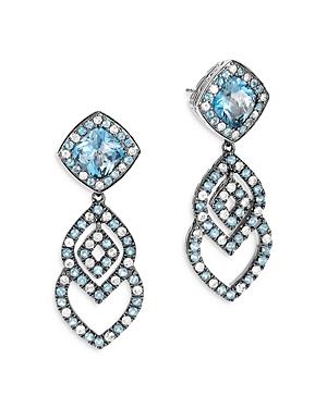 John Hardy Sterling Silver Classic Chain Cahaya London Blue Topaz & Gray Diamond Drop Earrings
