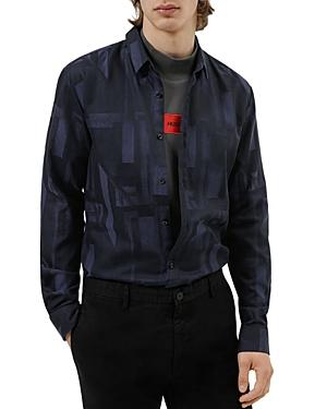 Hugo Ero3-w Cotton Abstract Geo Print Extra Slim Fit Button Down Shirt