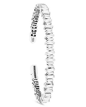 Suzanne Kalan 18k White Gold Fireworks Diamond Baguette Cuff Bangle Bracelet