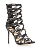Imagine Vince Camuto Women's Dalany Satin & Lace Caged High Heel Booties