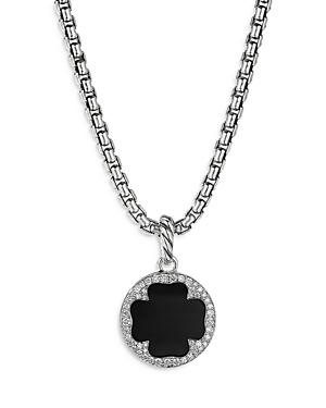 David Yurman Sterling Silver Dy Elements Clover Disc Pendant With Black Onyx & Diamonds