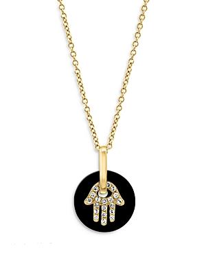Bloomingdale's Onyx & Diamond Hamsa Disc Pendant Necklace In 14k Yellow Gold, 16-18 - 100% Exclusive