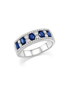 Blue Sapphire Oval And Diamond Band In 14k White Gold - 100% Exclusive