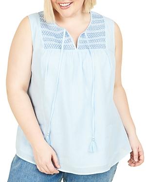 Daniel Rainn Plus Linen & Cotton Smocked Tank