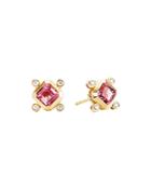 David Yurman 18k Yellow Gold Novella Stud Earrings With Pink Tourmaline & Diamonds