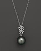 Cultured Tahitian Pearl Pendant Necklace With Diamonds And Baguettes In 14k White Gold, 16