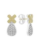 Lagos Sterling Silver & 18k Yellow Gold Caviar Lux Diamond Drop Earrings